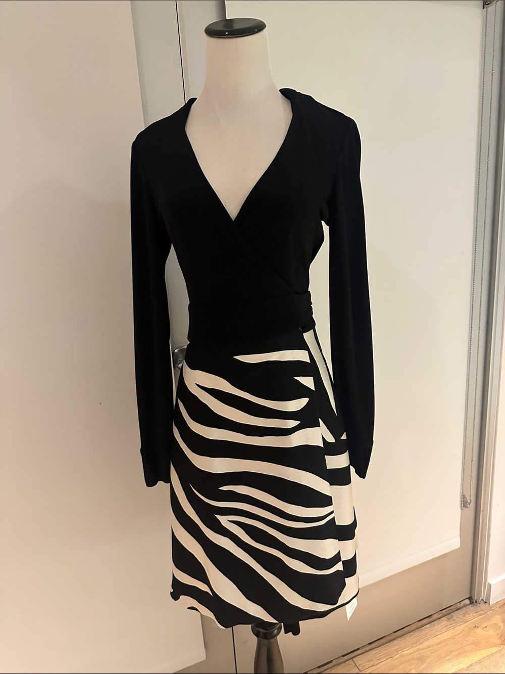 Diane Von Furstenberg Black & White Wrap Dress with Zebra Print Skirt